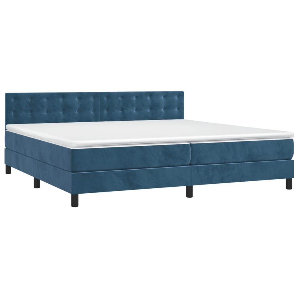 Pat box spring cu saltea, albastru închis, 200x200 cm, catifea GartenMobel Dekor