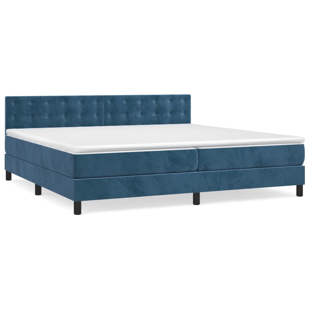 Pat box spring cu saltea, albastru închis, 200x200 cm, catifea GartenMobel Dekor