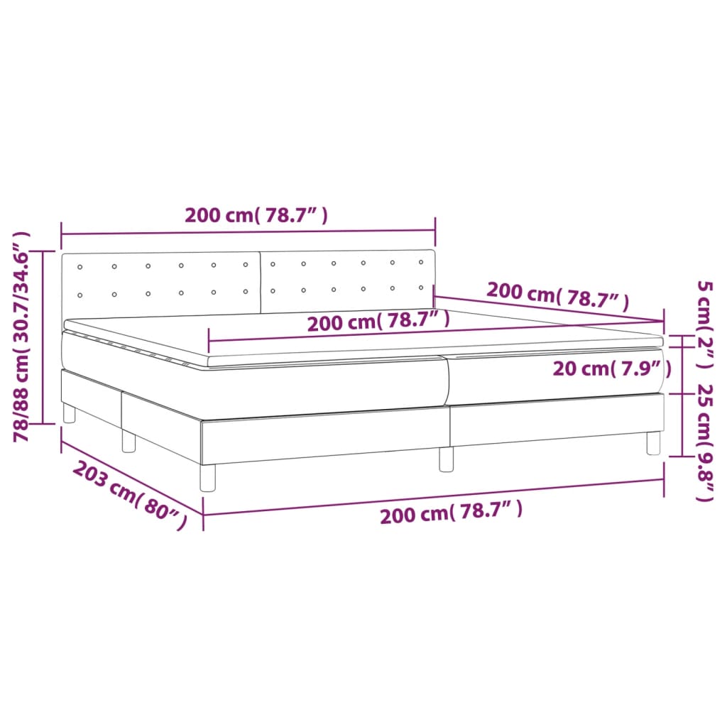 Pat box spring cu saltea, albastru închis, 200x200 cm, catifea GartenMobel Dekor