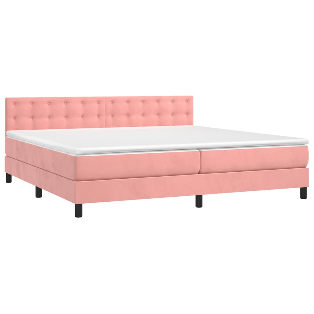 Pat box spring cu saltea, roz, 200x200 cm, catifea GartenMobel Dekor
