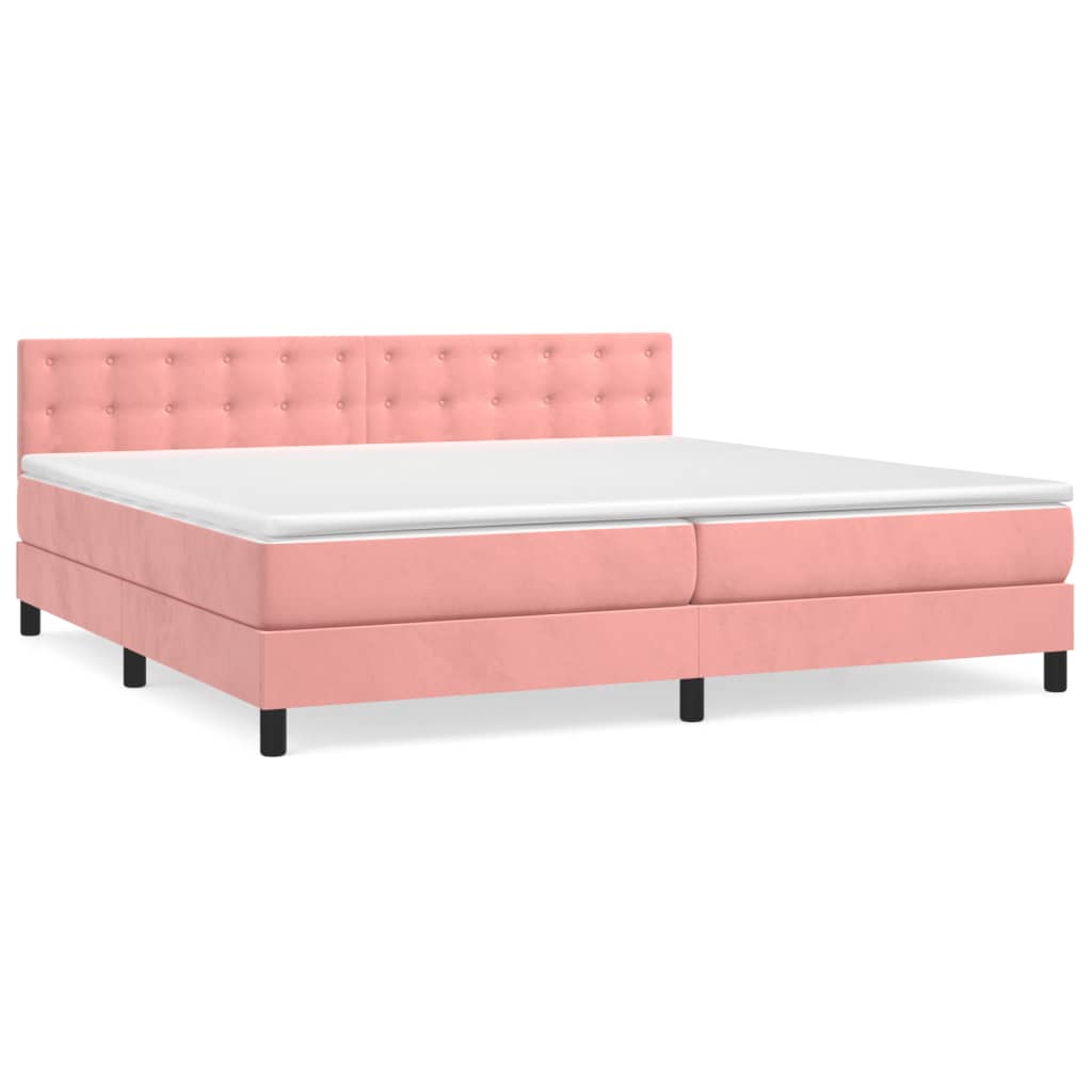 Pat box spring cu saltea, roz, 200x200 cm, catifea GartenMobel Dekor