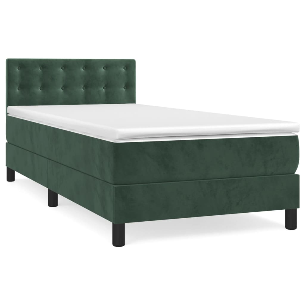 Pat box spring cu saltea, verde închis, 90x200 cm, catifea GartenMobel Dekor