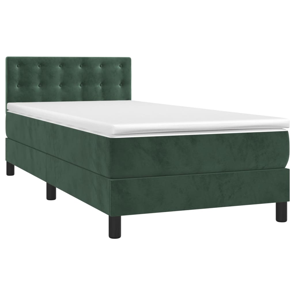 Pat box spring cu saltea, verde închis, 90x200 cm, catifea GartenMobel Dekor