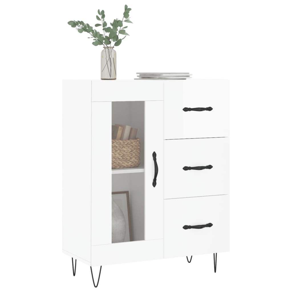 Servantă, alb extralucios, 69,5x34x90 cm, lemn compozit GartenMobel Dekor