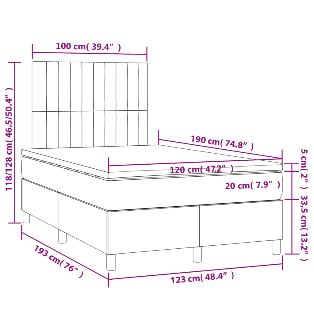 Pat box spring cu saltea, negru, 120x190 cm, catifea GartenMobel Dekor