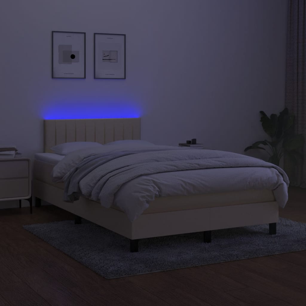 Pat cu arcuri, saltea și LED, crem, 120x190 cm, textil GartenMobel Dekor