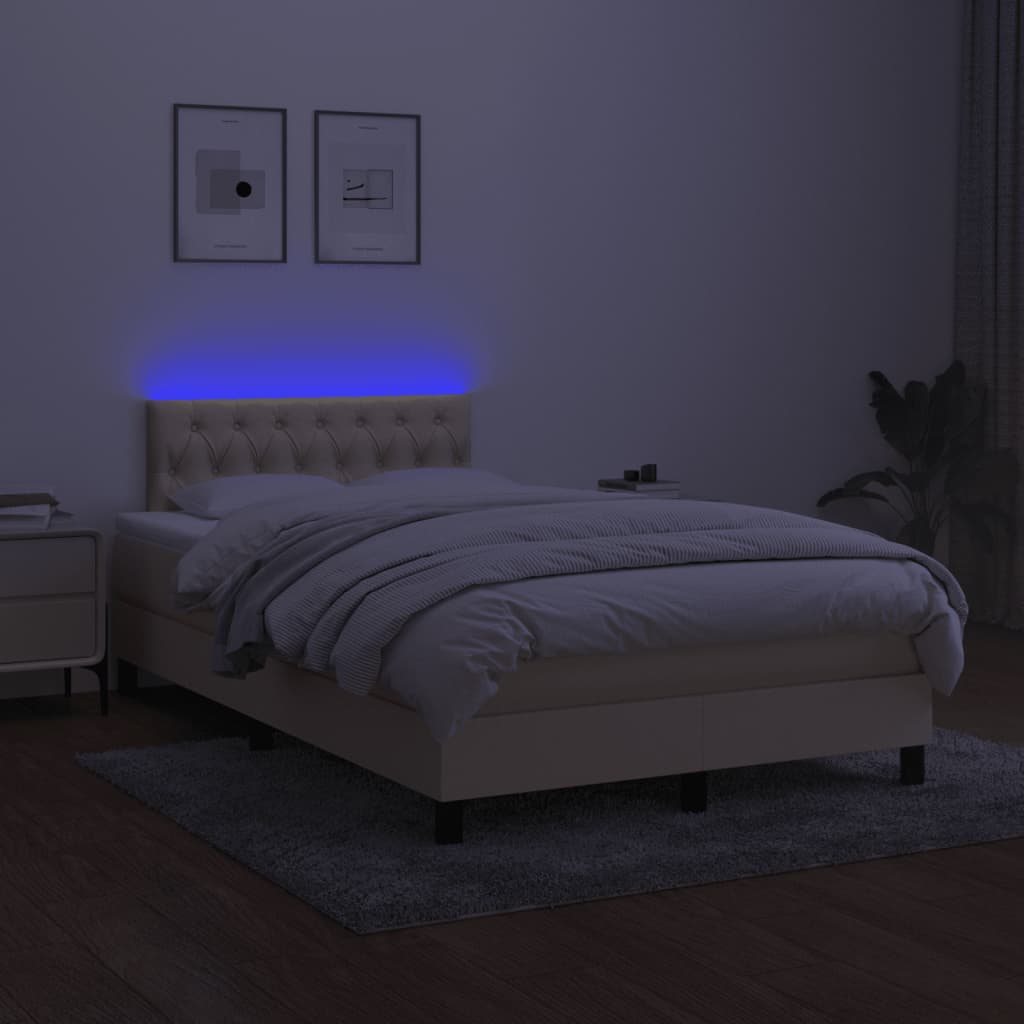 Pat cu arcuri, saltea și LED, crem, 120x190 cm, textil GartenMobel Dekor
