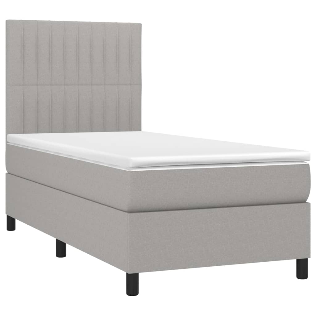 Pat box spring cu saltea, gri deschis, 100x200 cm, textil GartenMobel Dekor