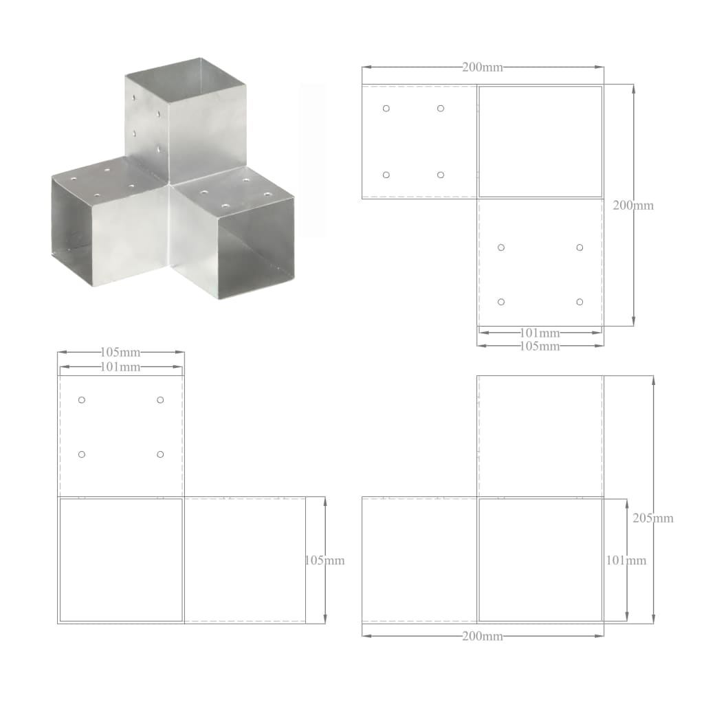 Conectori grindă, formă Y, 4 buc, 101x101 mm, metal galvanizat GartenMobel Dekor