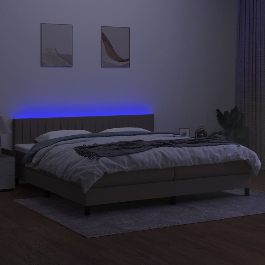 Pat cu arcuri, saltea și LED, gri taupe, 200x200 cm, textil GartenMobel Dekor