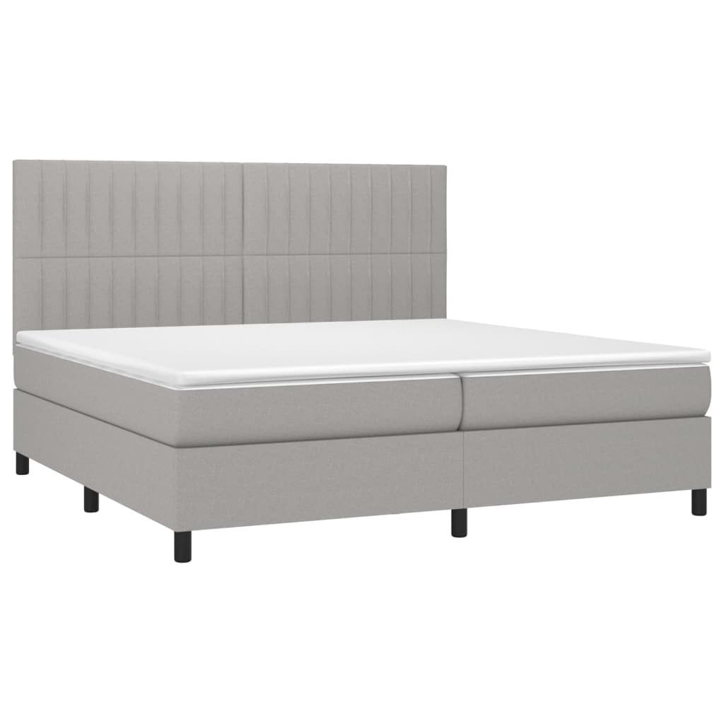 Pat box spring cu saltea, gri deschis, 200x200 cm, textil GartenMobel Dekor