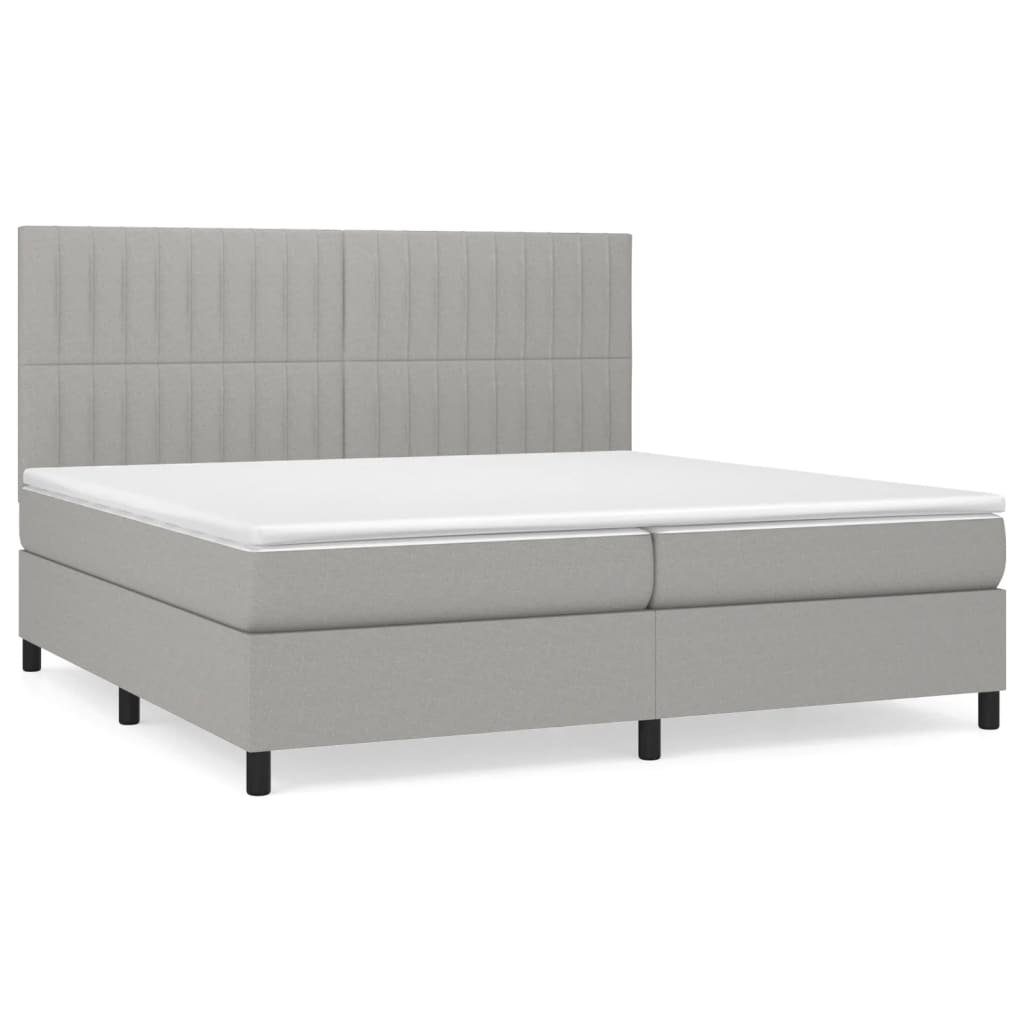 Pat box spring cu saltea, gri deschis, 200x200 cm, textil GartenMobel Dekor