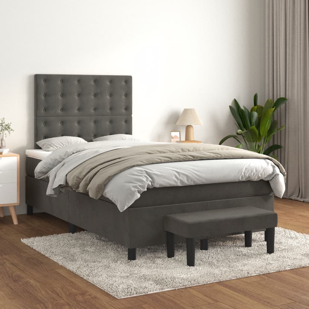Pat box spring cu saltea, gri închis, 120x190 cm, catifea GartenMobel Dekor