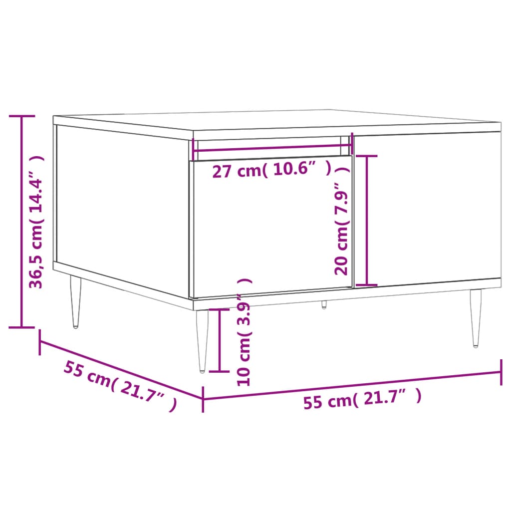 Măsuță de cafea, alb extralucios, 55x55x36,5 cm, lemn prelucrat GartenMobel Dekor