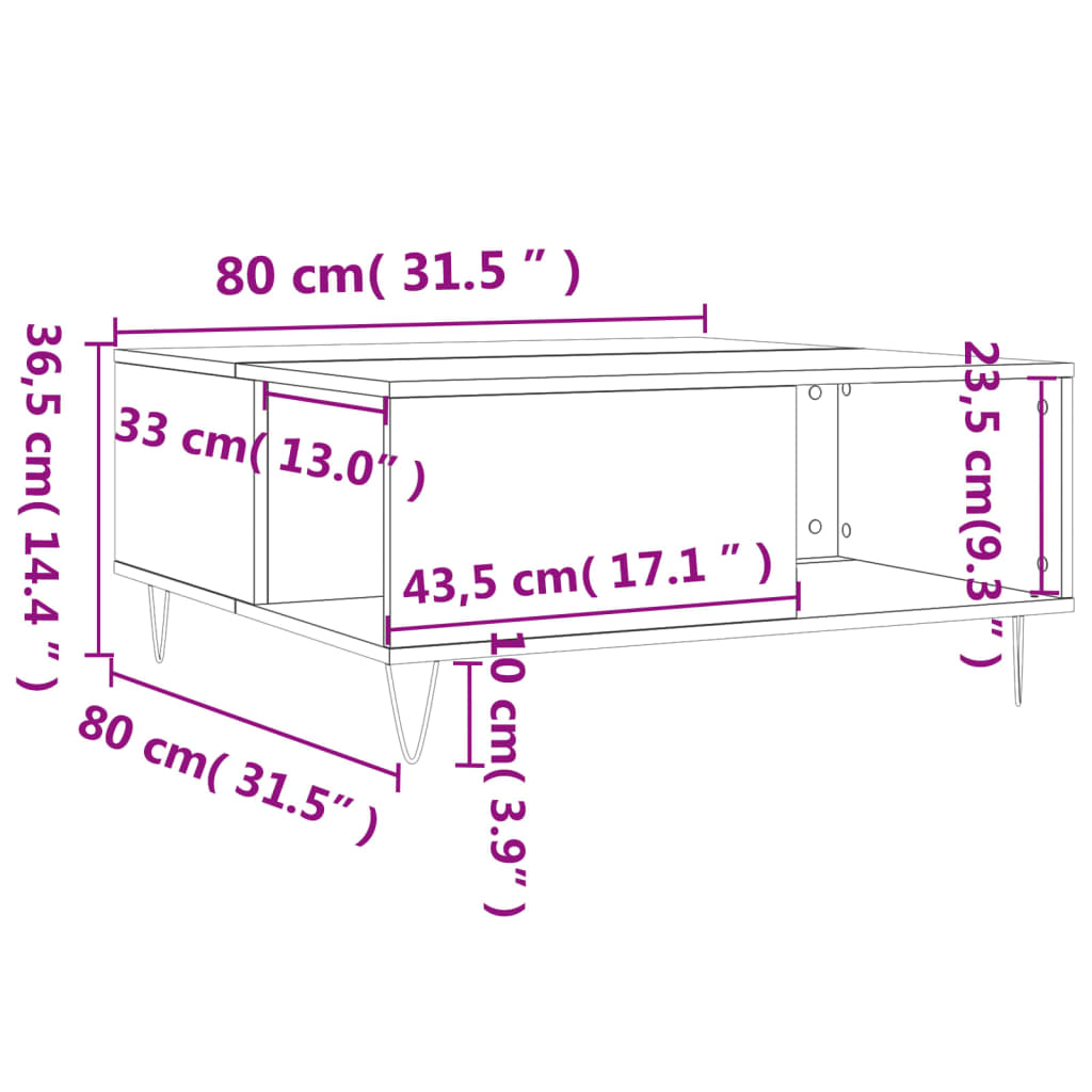 Măsuță de cafea, gri beton, 80x80x36,5 cm, lemn prelucrat GartenMobel Dekor