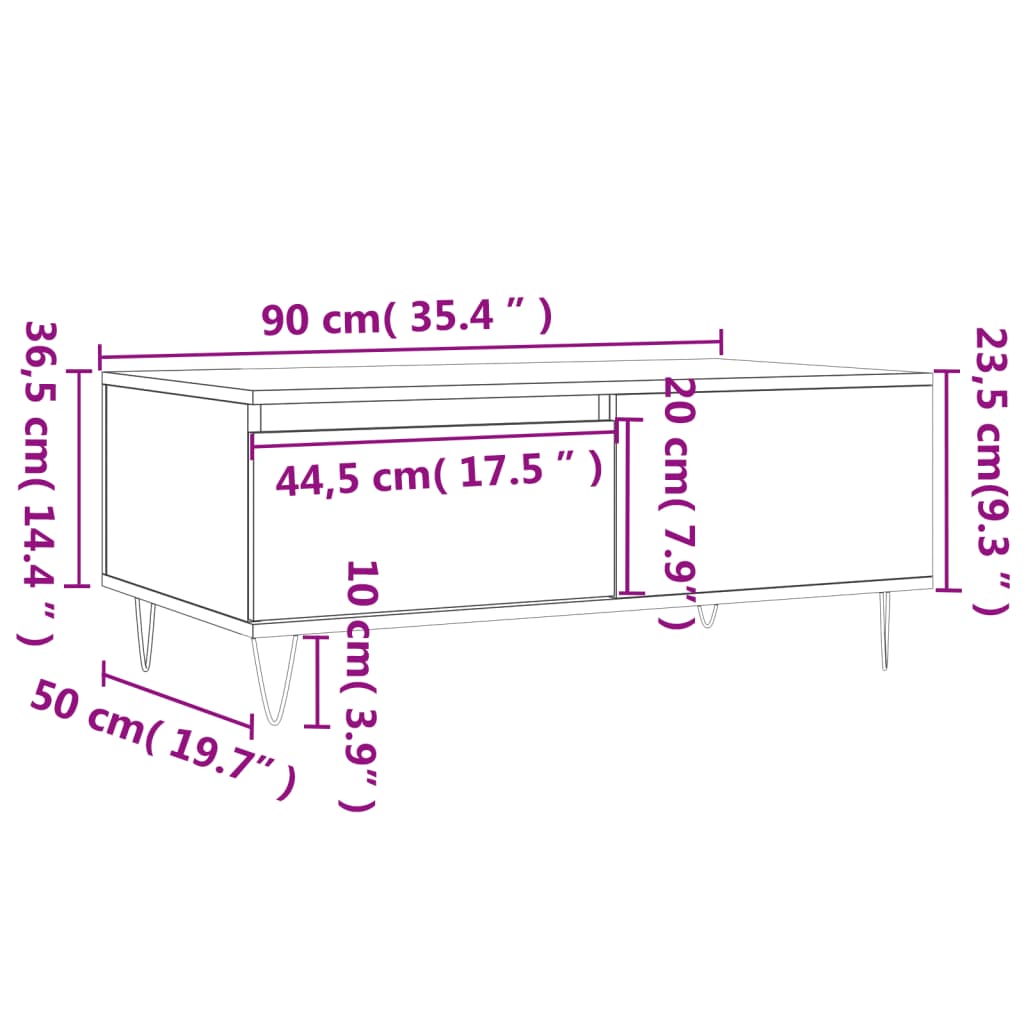 Măsuță de cafea, gri sonoma, 90x50x36,5 cm, lemn prelucrat GartenMobel Dekor