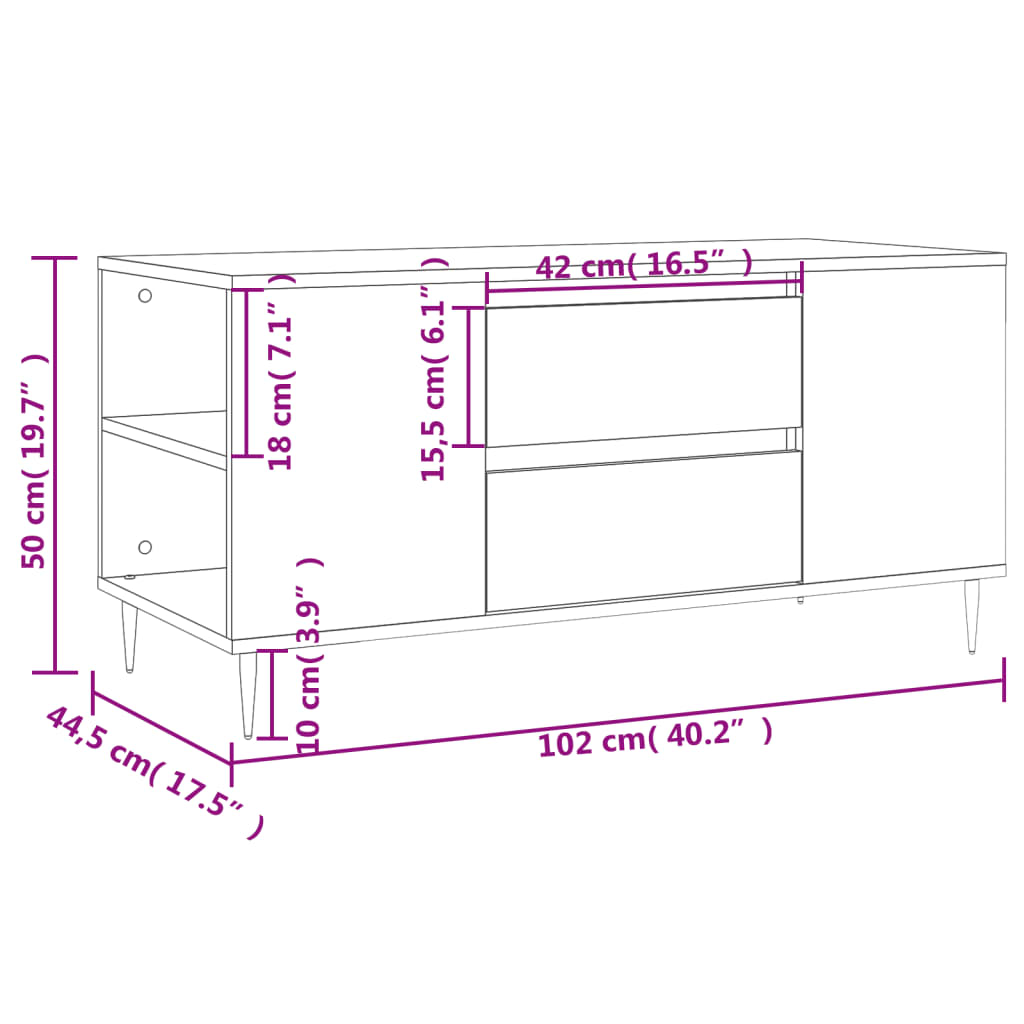 Măsuță de cafea, stejar afumat, 102x44,5x50 cm, lemn prelucrat GartenMobel Dekor