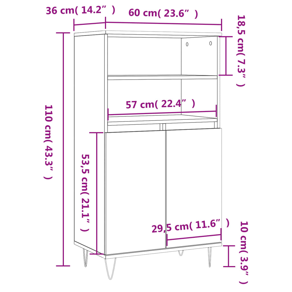 Dulap înalt, gri sonoma, 60x36x110 cm, lemn prelucrat GartenMobel Dekor