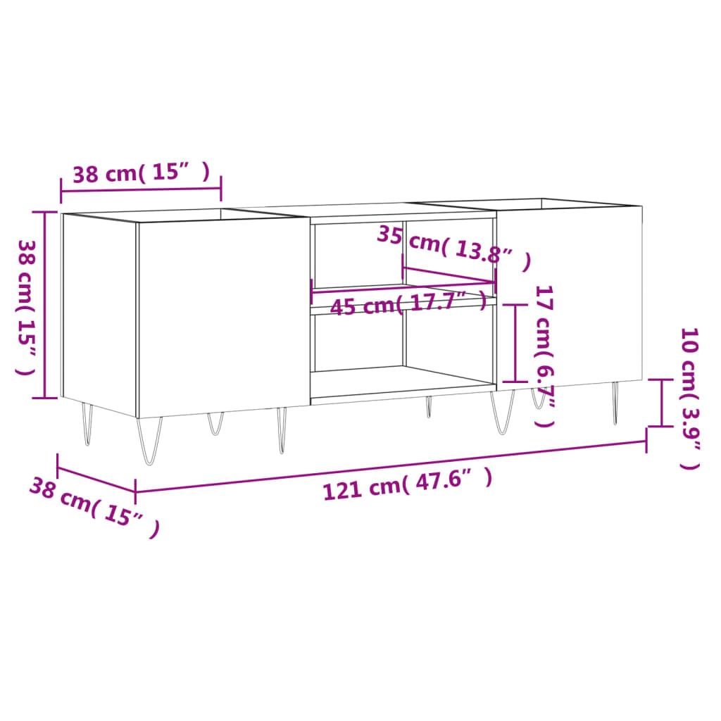 Dulap pentru discuri gri sonoma, 121x38x48 cm, lemn prelucrat GartenMobel Dekor