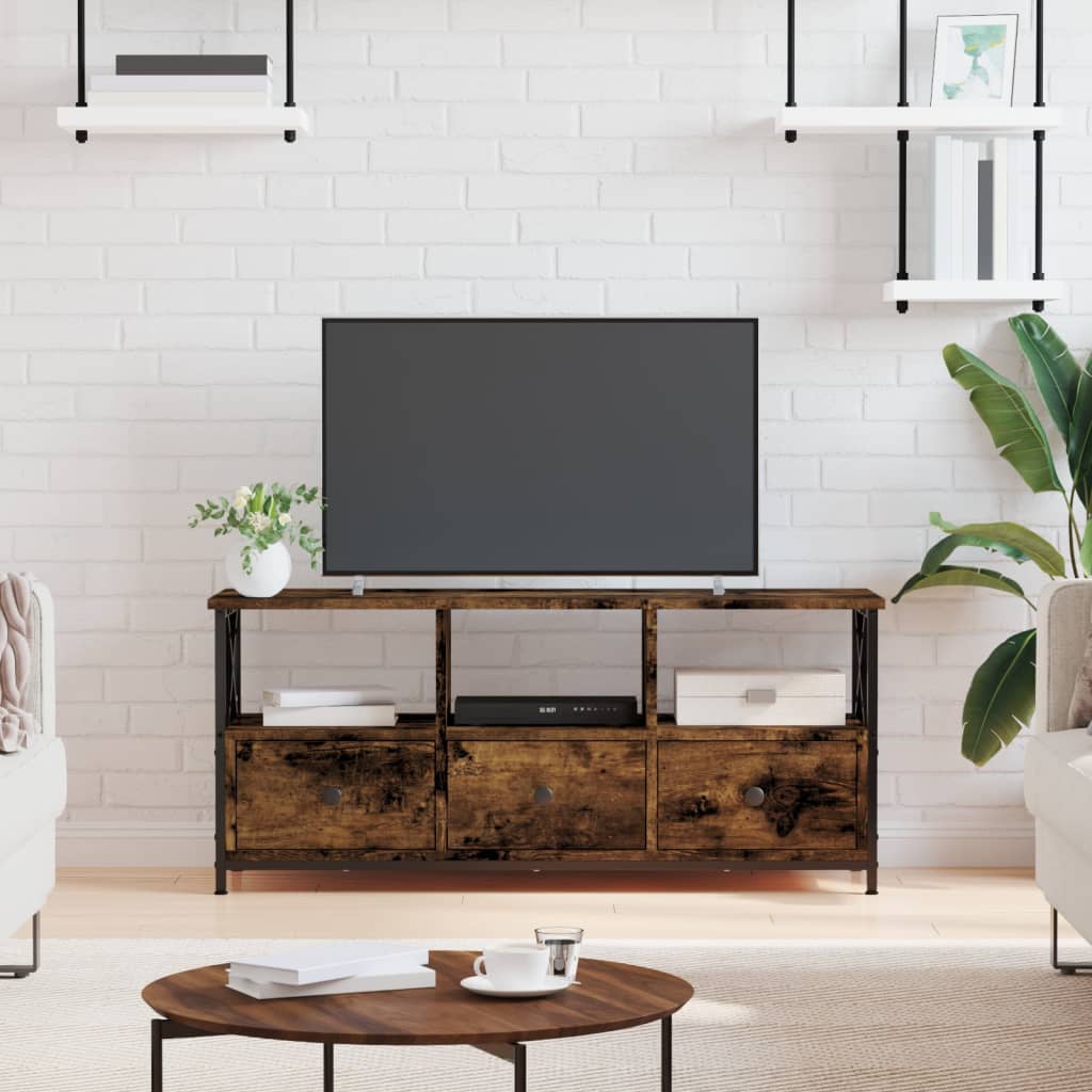 Comodă TV, stejar afumat, 102x33x45 cm, lemn prelucrat & fier GartenMobel Dekor
