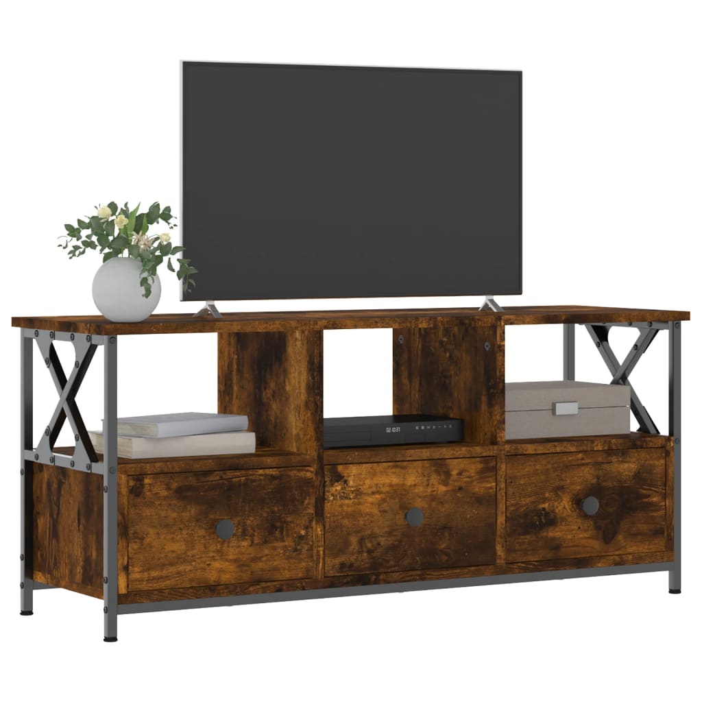 Comodă TV, stejar afumat, 102x33x45 cm, lemn prelucrat & fier GartenMobel Dekor