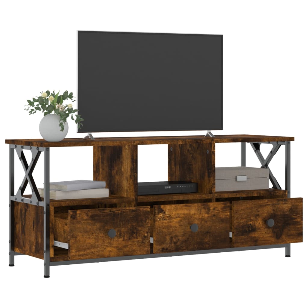 Comodă TV, stejar afumat, 102x33x45 cm, lemn prelucrat & fier GartenMobel Dekor