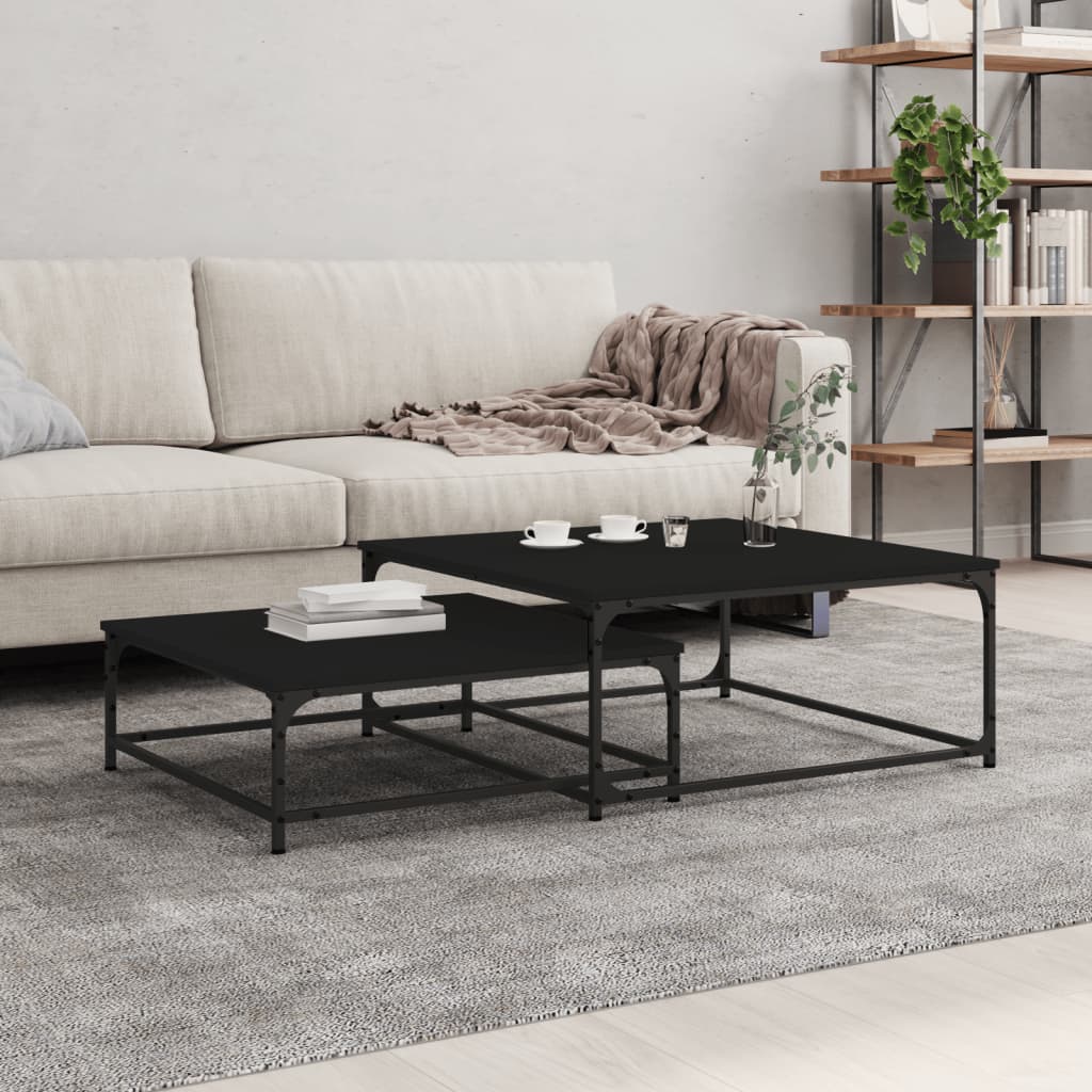Mese suprapuse de cafea, 2 buc, negru, lemn prelucrat GartenMobel Dekor