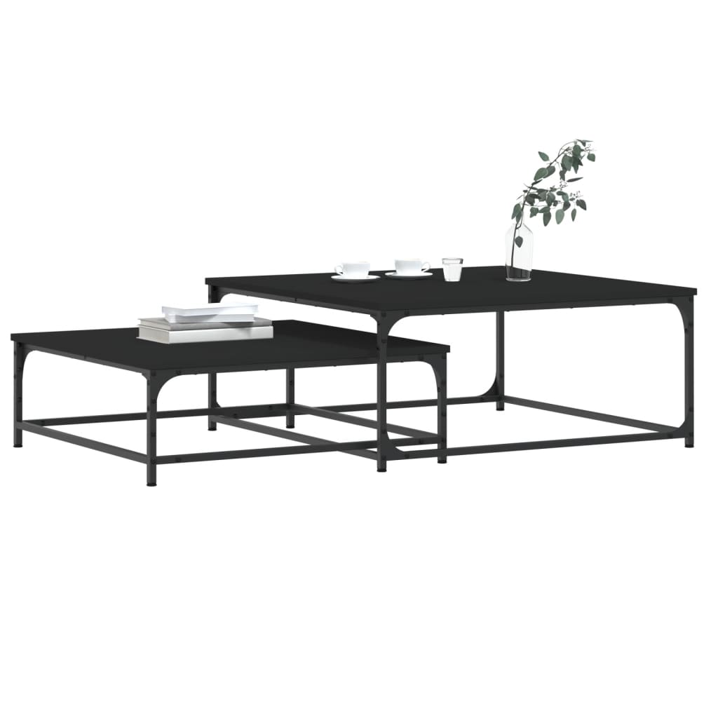 Mese suprapuse de cafea, 2 buc, negru, lemn prelucrat GartenMobel Dekor