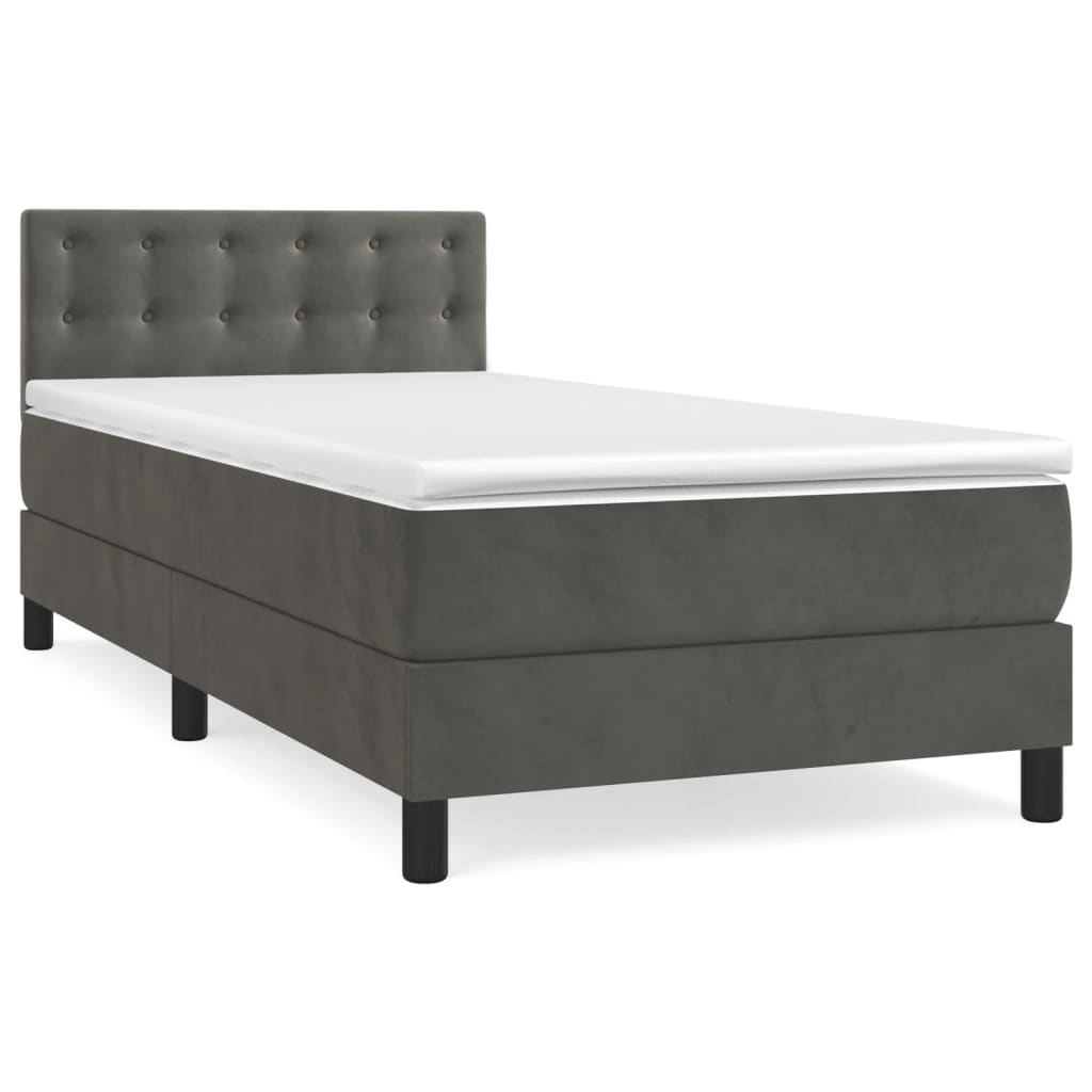 Pat box spring cu saltea, gri închis, 100x200 cm, catifea GartenMobel Dekor