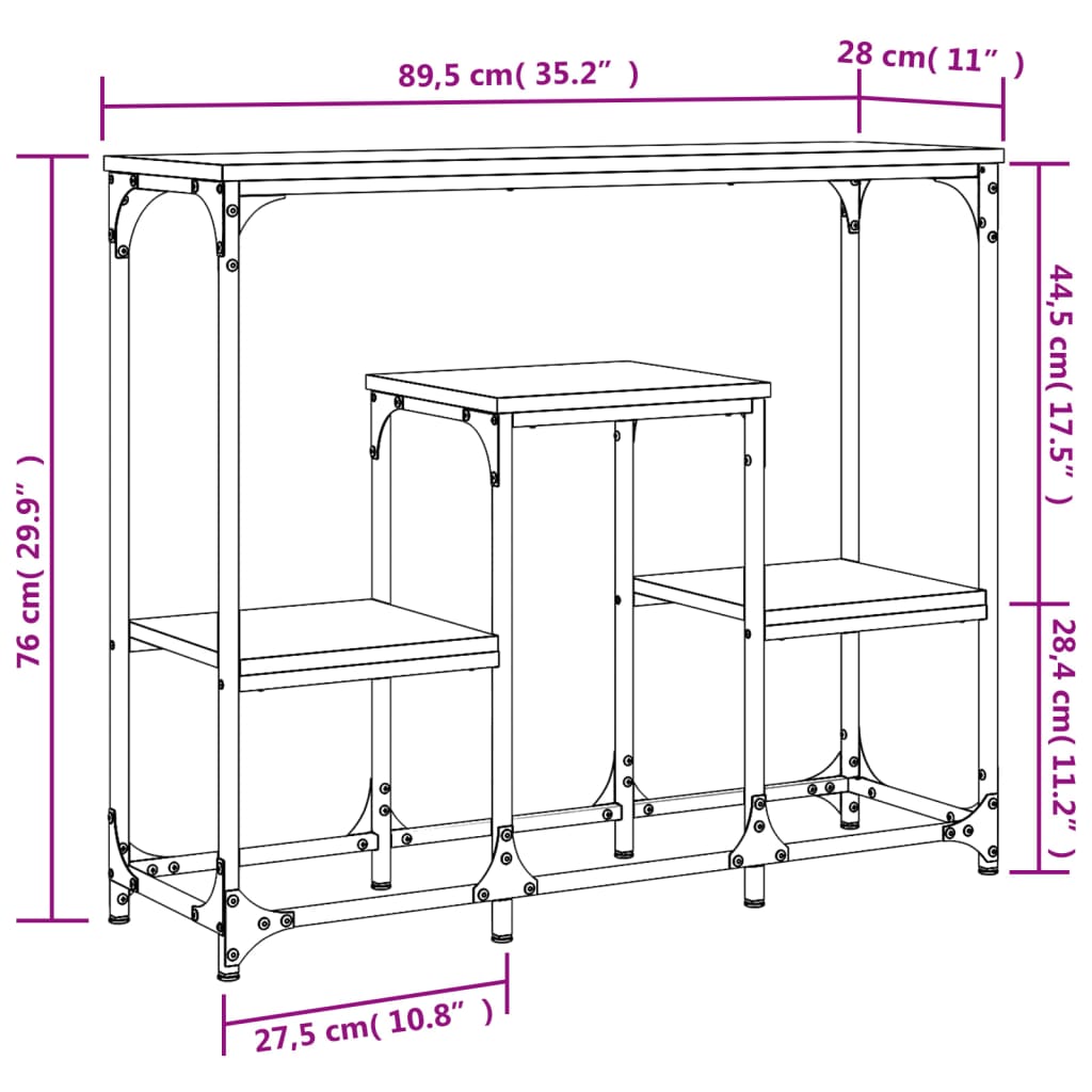 Măsuță consolă, negru, 89,5x28x76 cm, lemn prelucrat GartenMobel Dekor