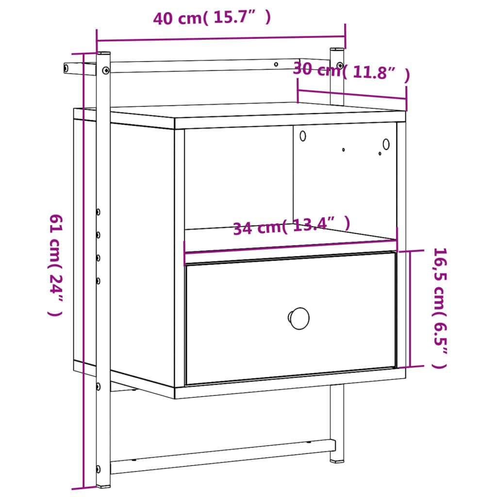 Noptiere de perete, 2 buc., gri sonoma, 40x30x61 cm, lemn GartenMobel Dekor