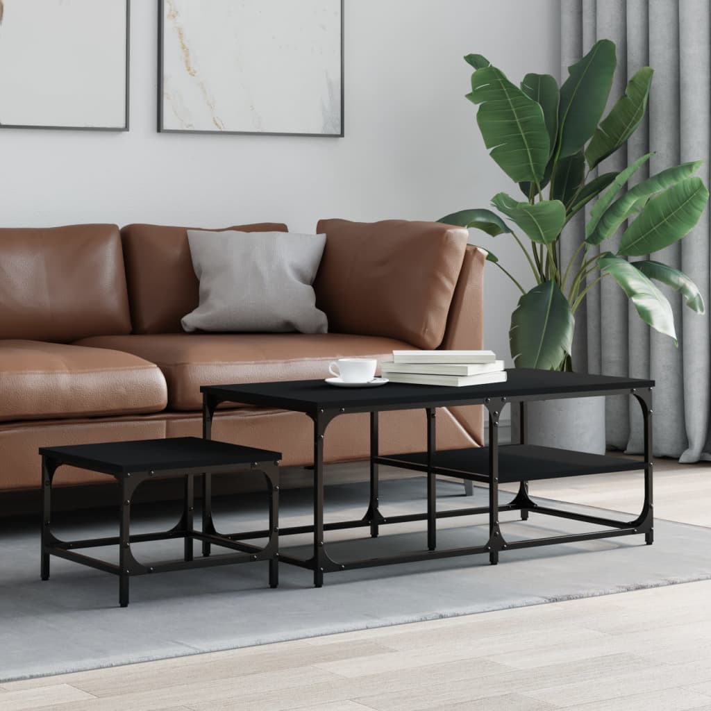 Mese suprapuse de cafea, 2 buc, negru, lemn prelucrat GartenMobel Dekor