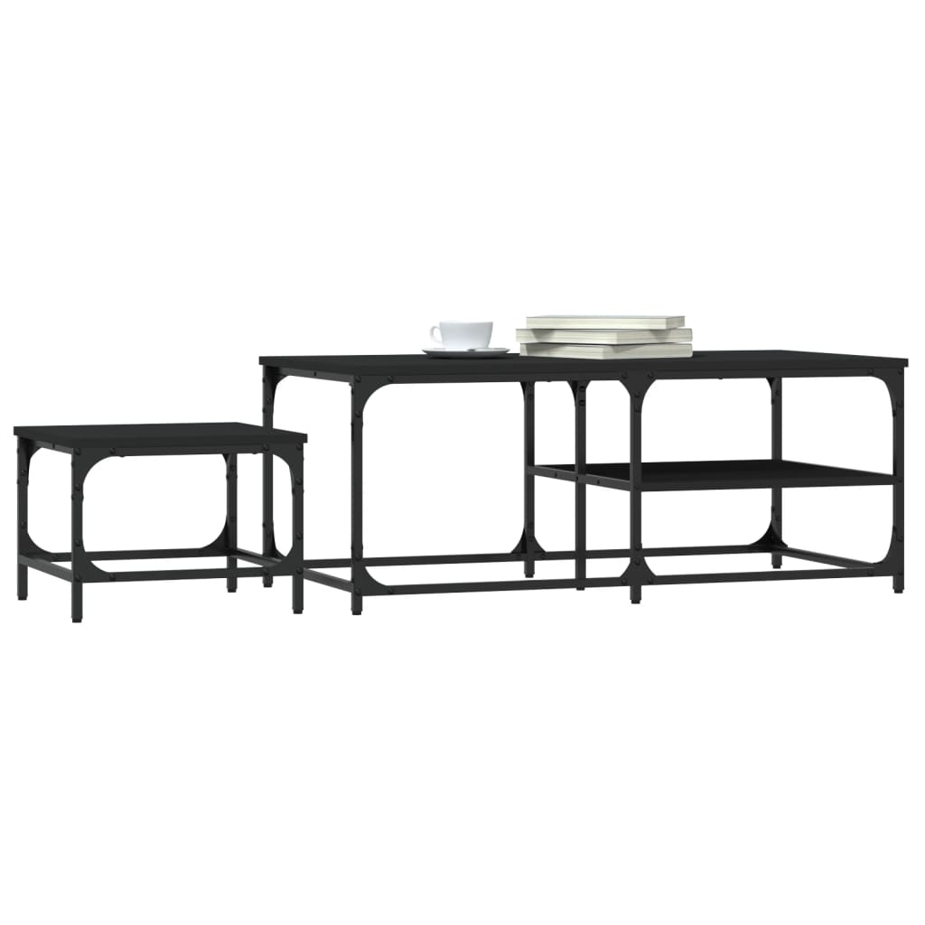 Mese suprapuse de cafea, 2 buc, negru, lemn prelucrat GartenMobel Dekor