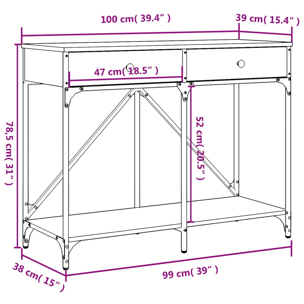 Măsuță consolă, gri sonoma, 100x39x78,5 cm, lemn prelucrat GartenMobel Dekor
