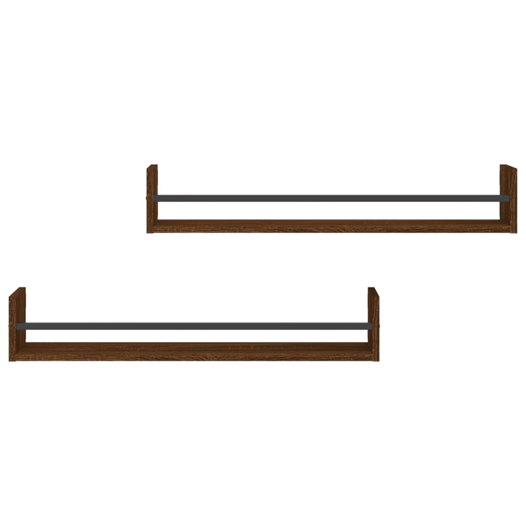 Rafturi de perete cu bare 2 buc, maro, 80x16x14 cm, stejar GartenMobel Dekor