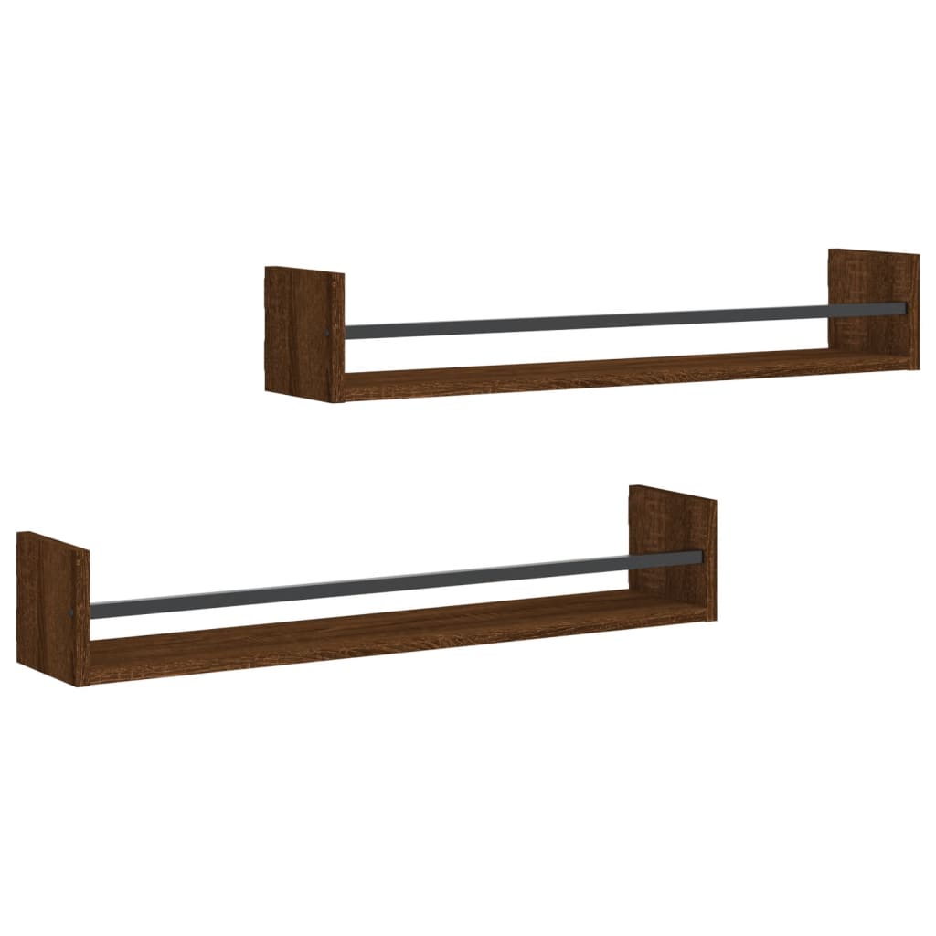 Rafturi de perete cu bare 2 buc, maro, 80x16x14 cm, stejar GartenMobel Dekor