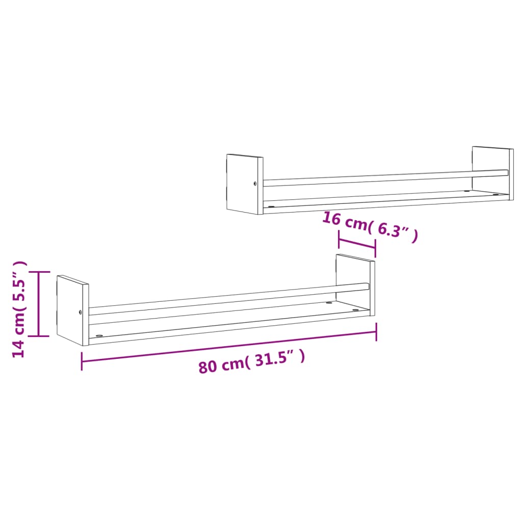 Rafturi de perete cu bare 2 buc, maro, 80x16x14 cm, stejar GartenMobel Dekor