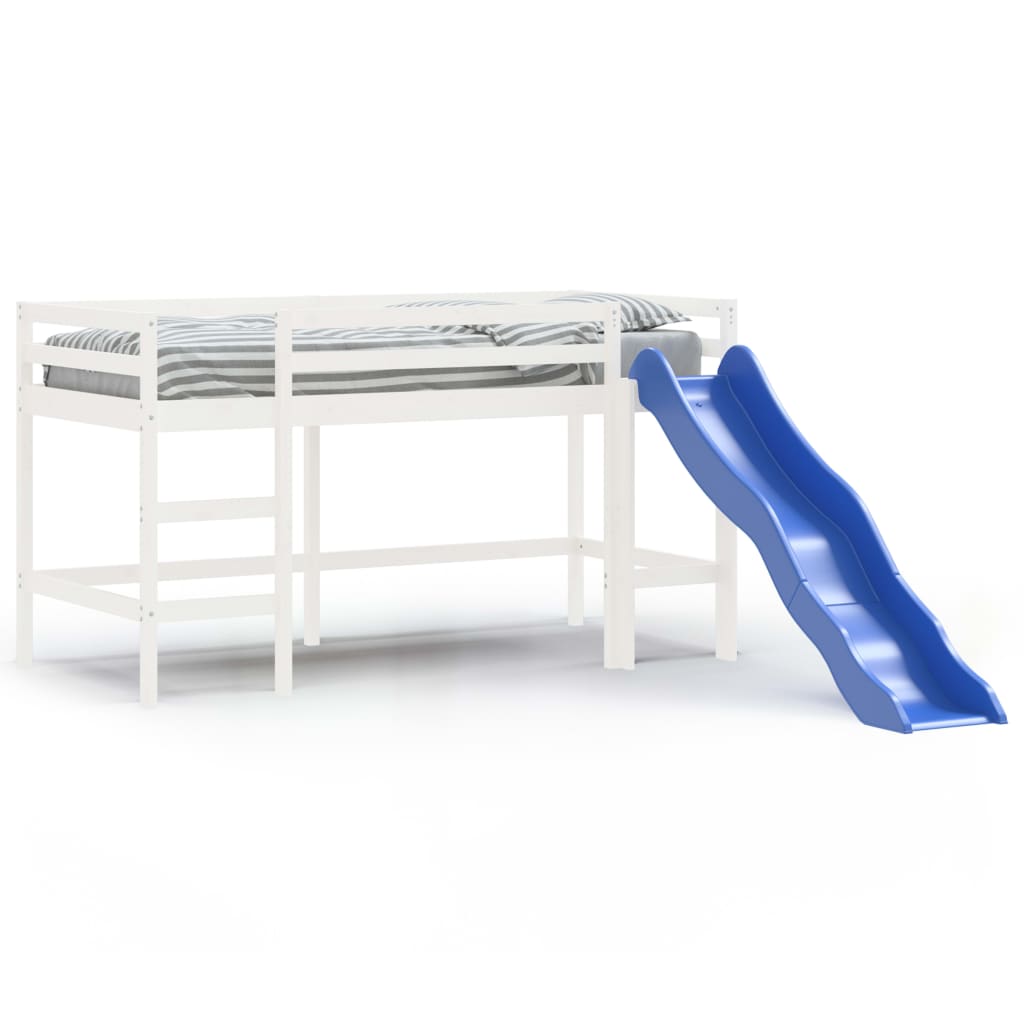 Pat etajat de copii cu scară, alb, 80x200 cm, lemn masiv pin GartenMobel Dekor