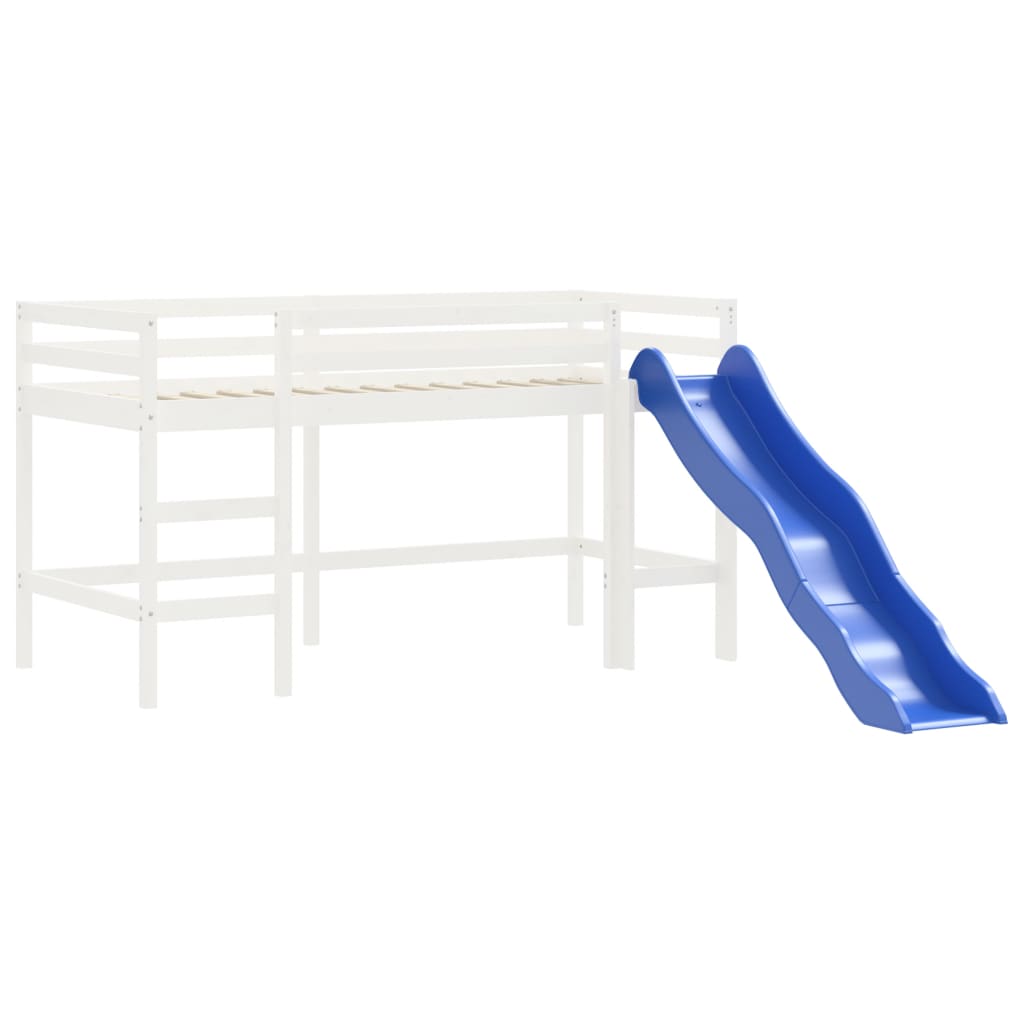 Pat etajat de copii cu scară, alb, 80x200 cm, lemn masiv pin GartenMobel Dekor