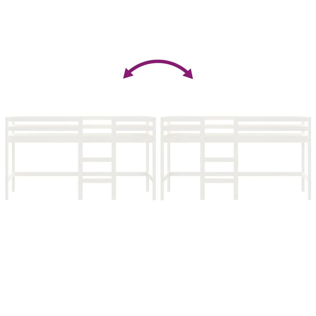 Pat etajat de copii cu scară, alb, 90x190 cm, lemn masiv pin GartenMobel Dekor