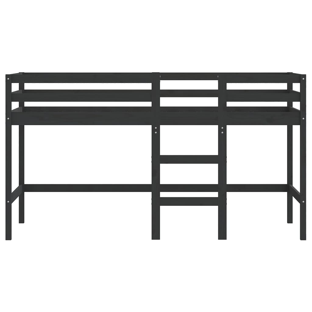 Pat etajat de copii cu scară, negru, 90x190 cm, lemn masiv pin GartenMobel Dekor