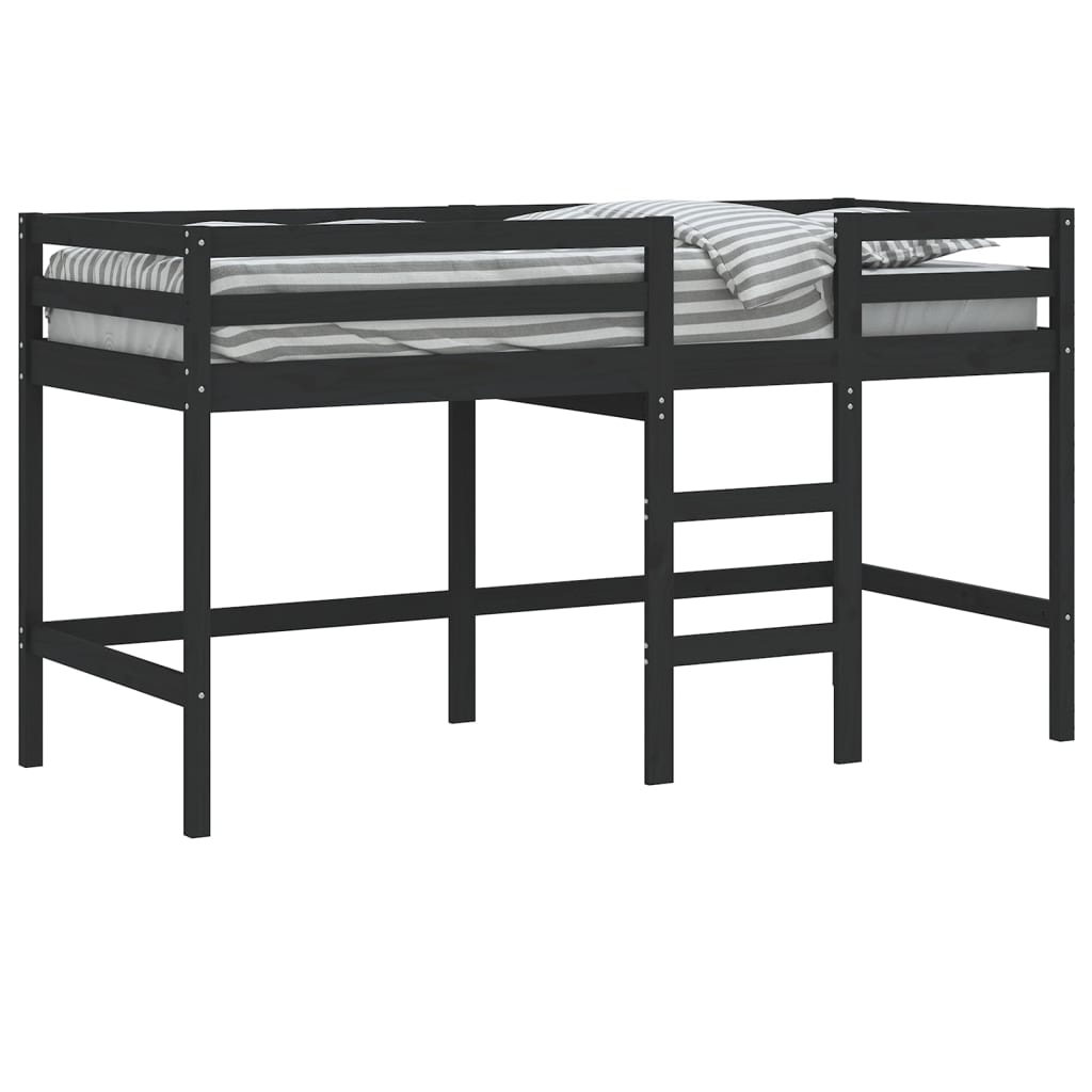 Pat etajat de copii cu scară, negru, 90x190 cm, lemn masiv pin GartenMobel Dekor