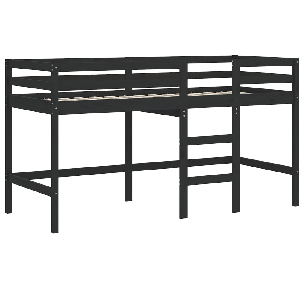 Pat etajat de copii cu scară, negru, 90x190 cm, lemn masiv pin GartenMobel Dekor