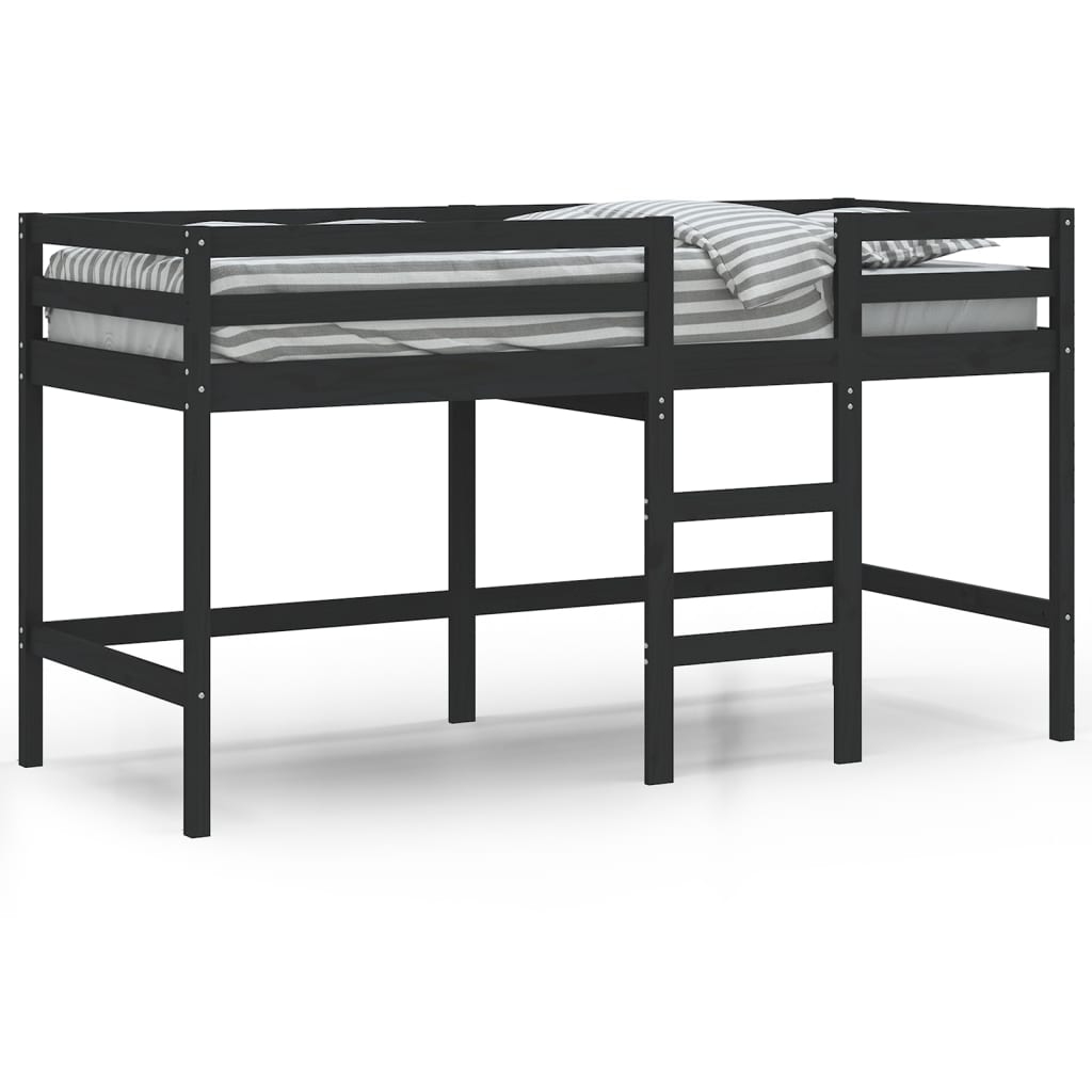 Pat etajat de copii cu scară, negru, 90x190 cm, lemn masiv pin GartenMobel Dekor