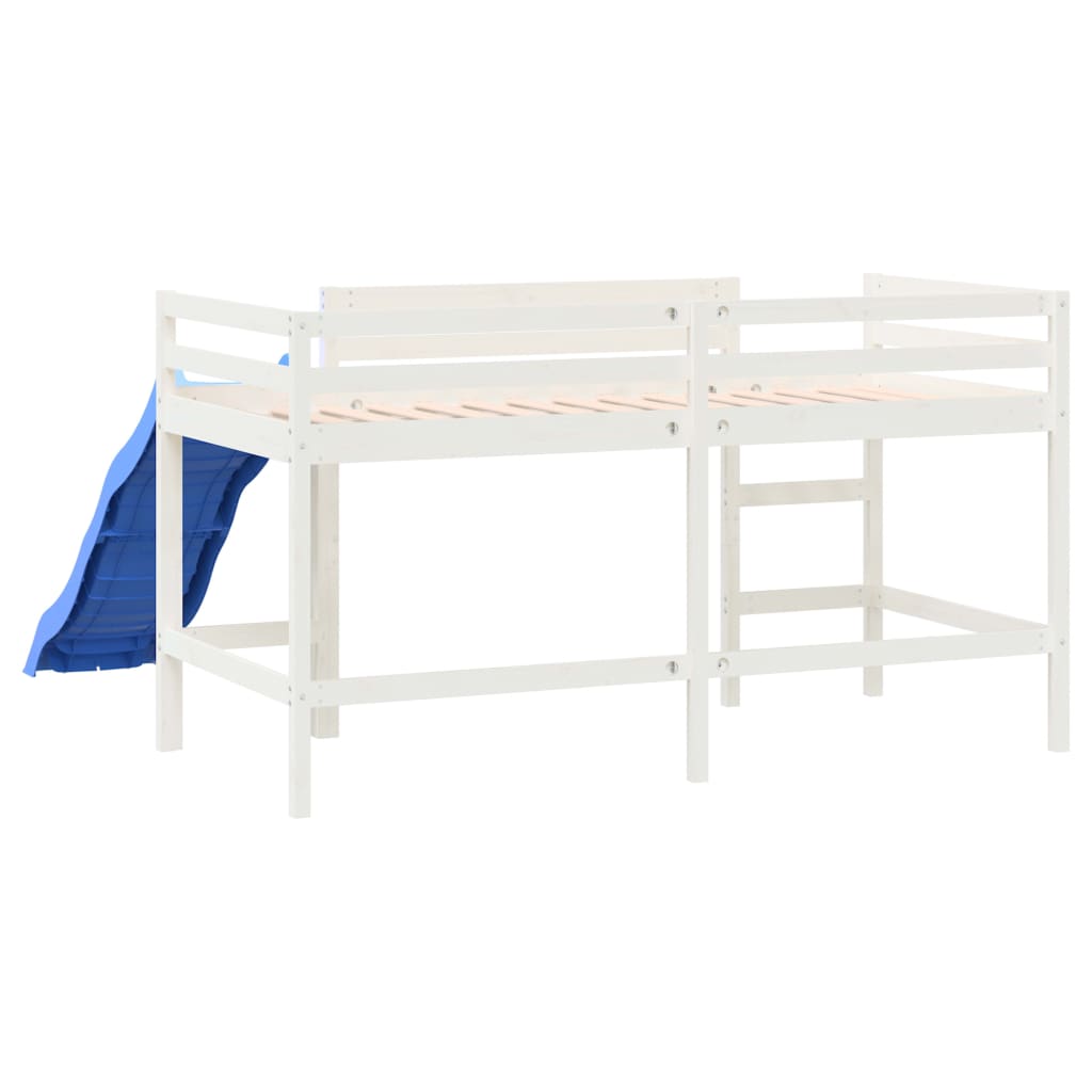 Pat pentru copii cu tobogan, alb, 90x190 cm, lemn masiv pin GartenMobel Dekor