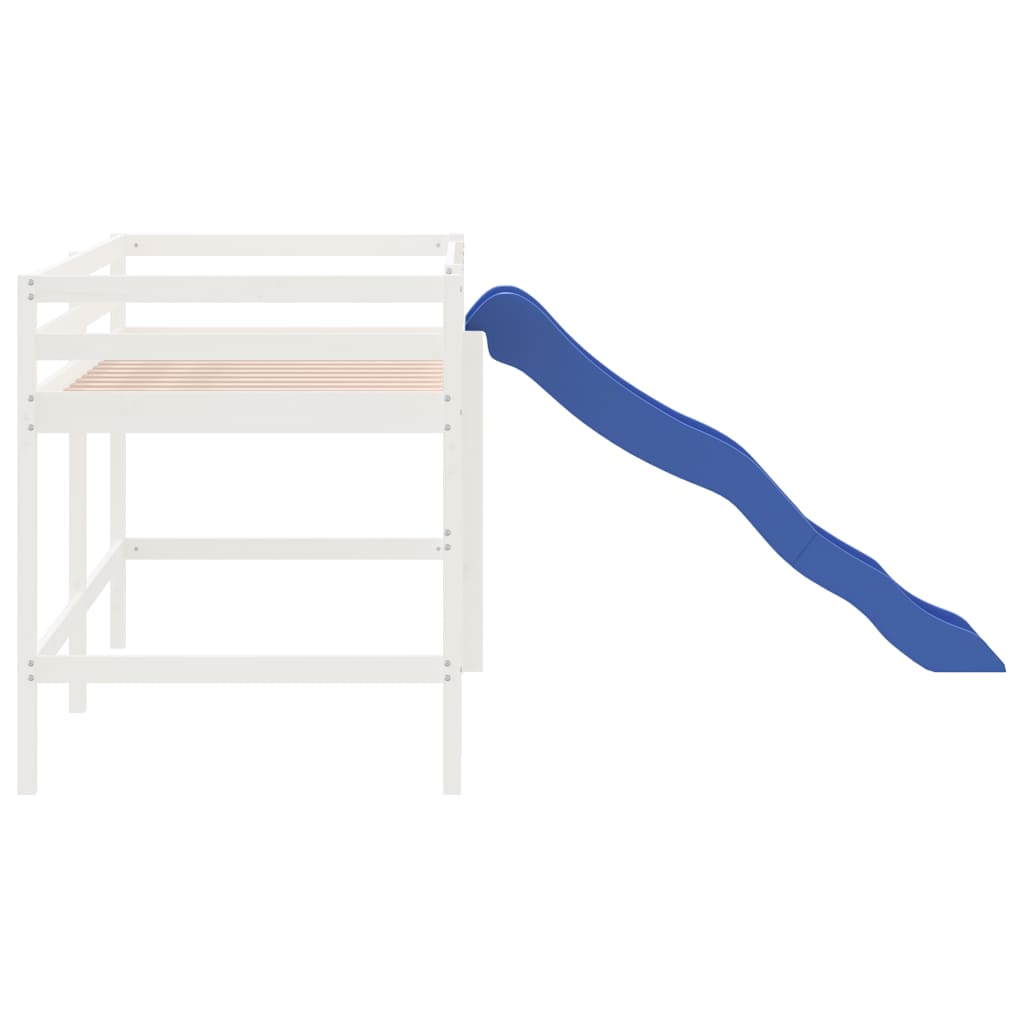 Pat pentru copii cu tobogan, alb, 90x190 cm, lemn masiv pin GartenMobel Dekor