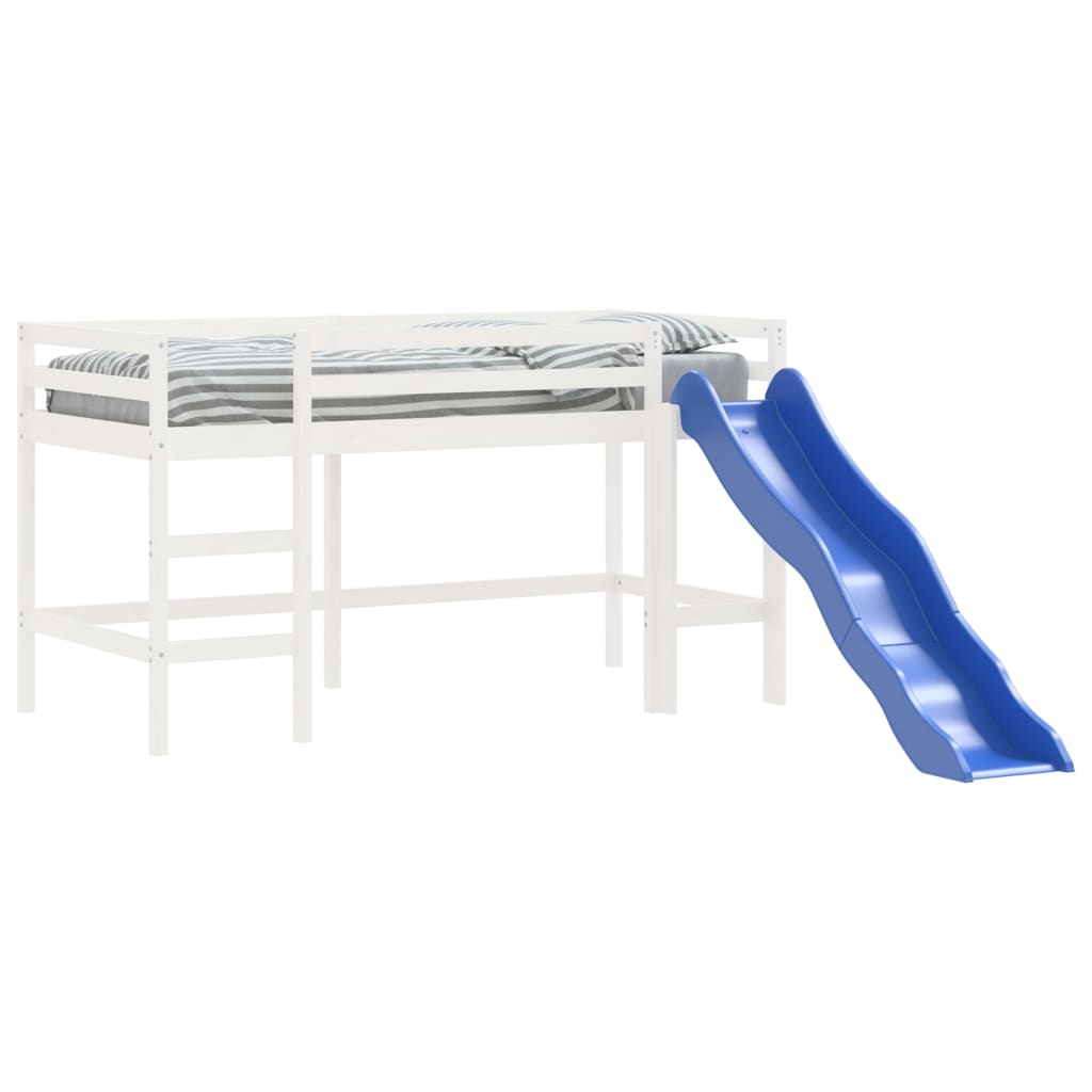Pat pentru copii cu tobogan, alb, 90x190 cm, lemn masiv pin GartenMobel Dekor