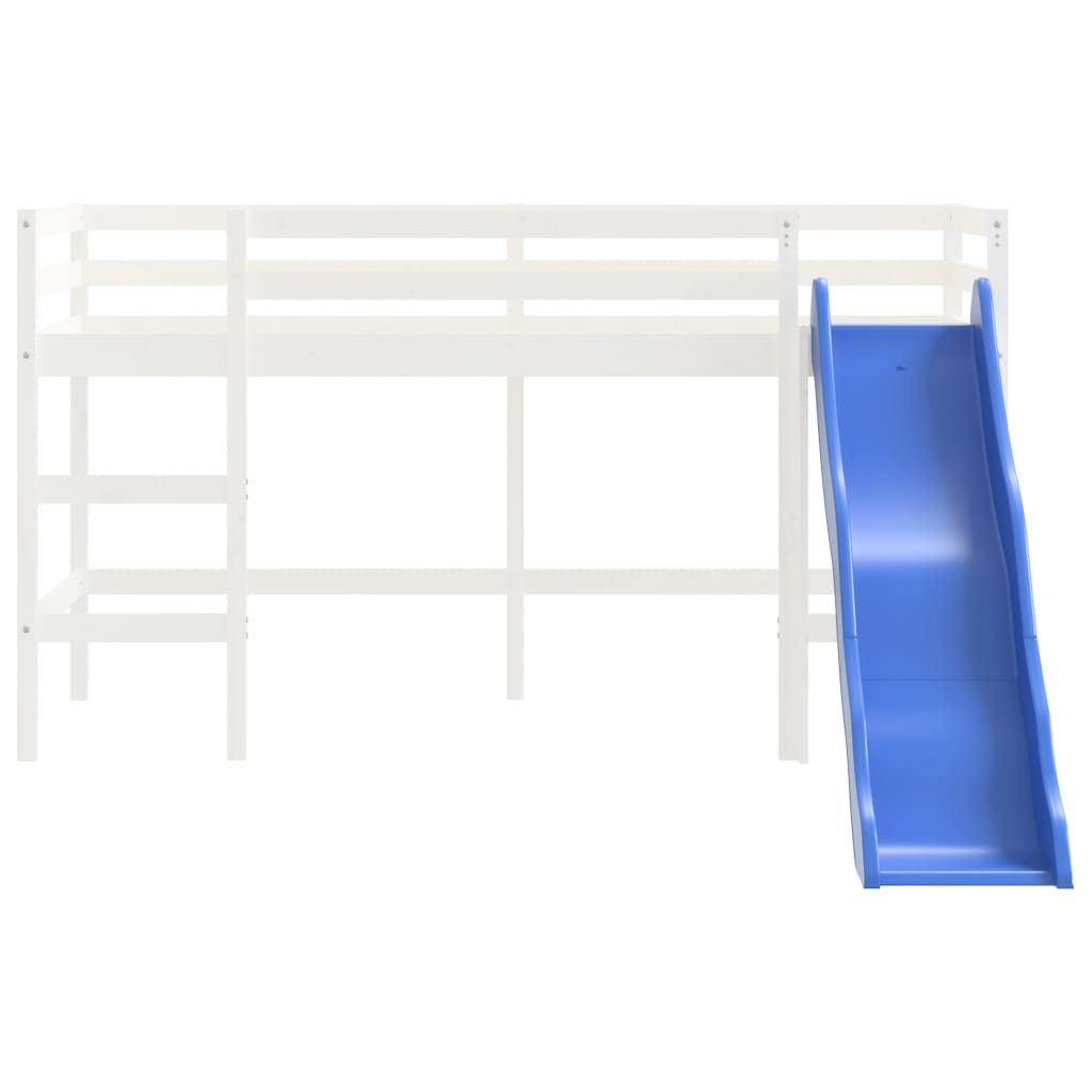 Pat pentru copii cu tobogan, alb, 90x190 cm, lemn masiv pin GartenMobel Dekor