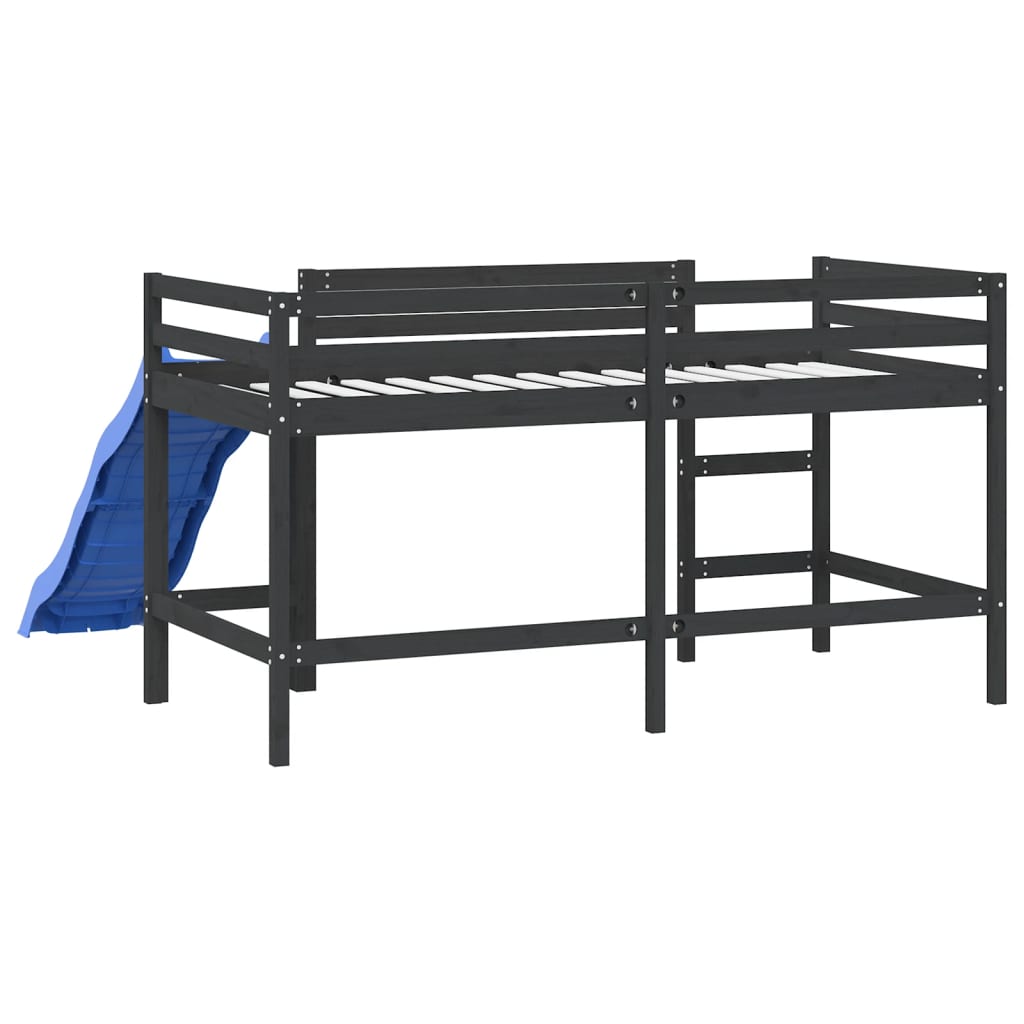 Pat pentru copii cu tobogan, negru, 80x200 cm, lemn masiv pin GartenMobel Dekor