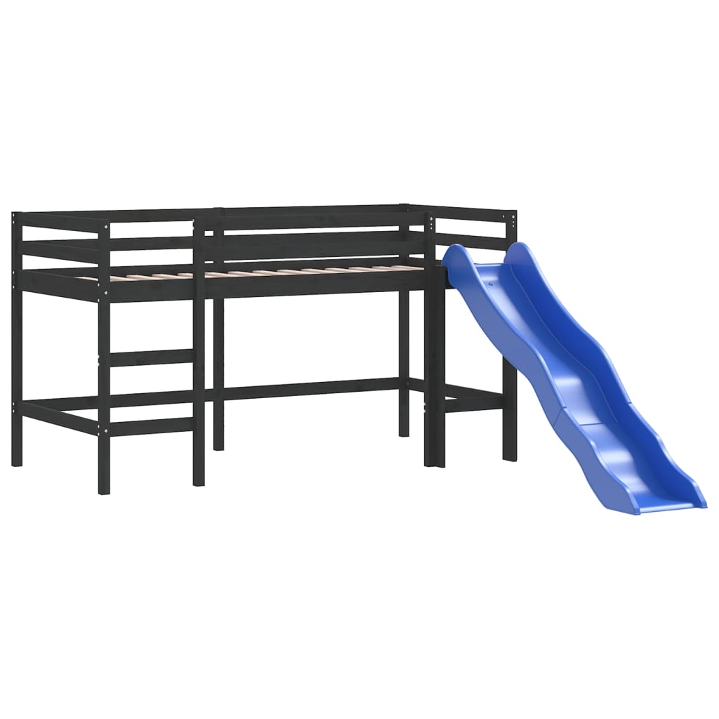Pat pentru copii cu tobogan, negru, 80x200 cm, lemn masiv pin GartenMobel Dekor